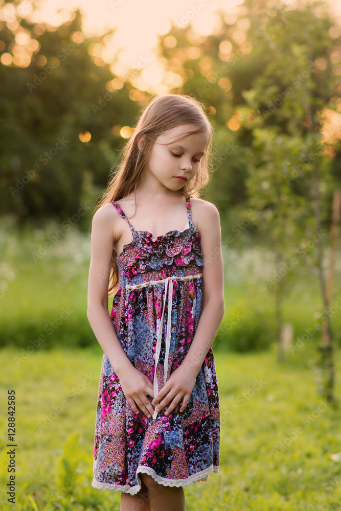 Cute smiling little girl on the meadow at the farm. Portrait of Cute smiling little girl on the meadow at the farm. Portrait of