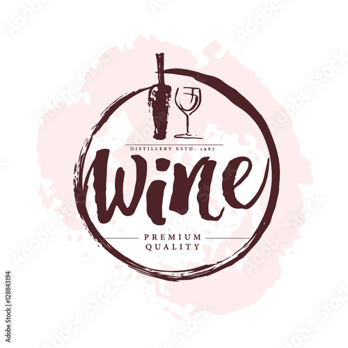 Vector artistic hand drawn wine logo