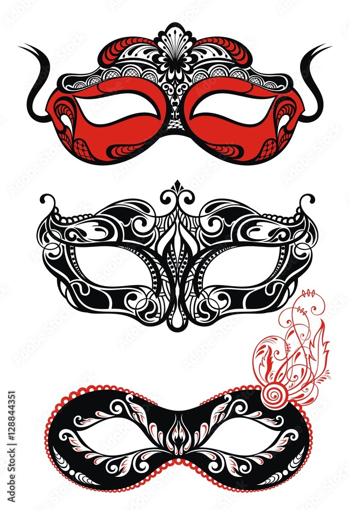 Festive masks silhouette in black on a white background Festive masks silhouette in black on a white background