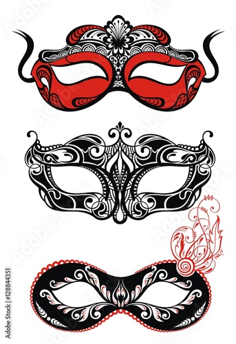 Festive masks silhouette in black on a white background