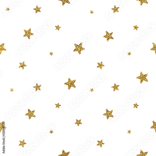 Grunge seamless pattern of gold glitter stars on white background, hand painted seamless golden background, vector shiny design for textile, wallpaper, web design, wrapping, fabric, paper
