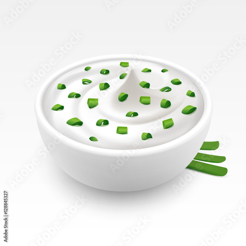 Bowl of Sour Cream Sauce Tartar Mayonnaise with Chopped Onion