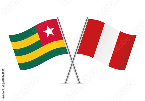 Togo and Peru flags. Vector illustration.