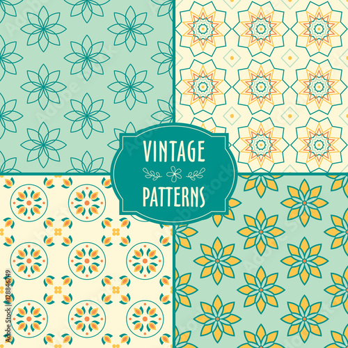 Seamless vector patterns. Set of vintage backgrounds. Decorative elements.