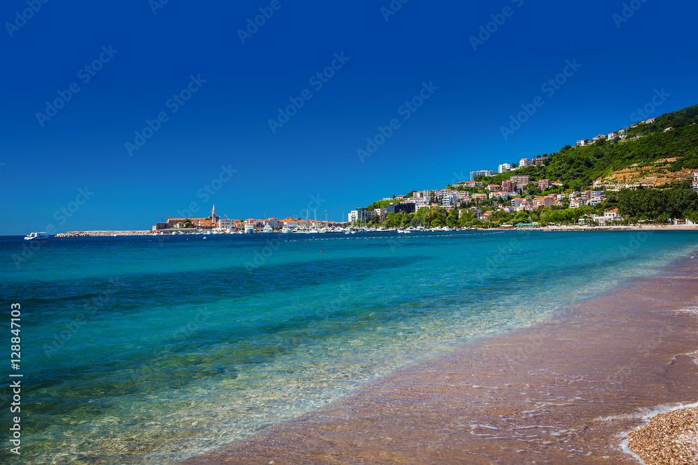 Obraz premium Sea with city views, Budva, Montenegro.