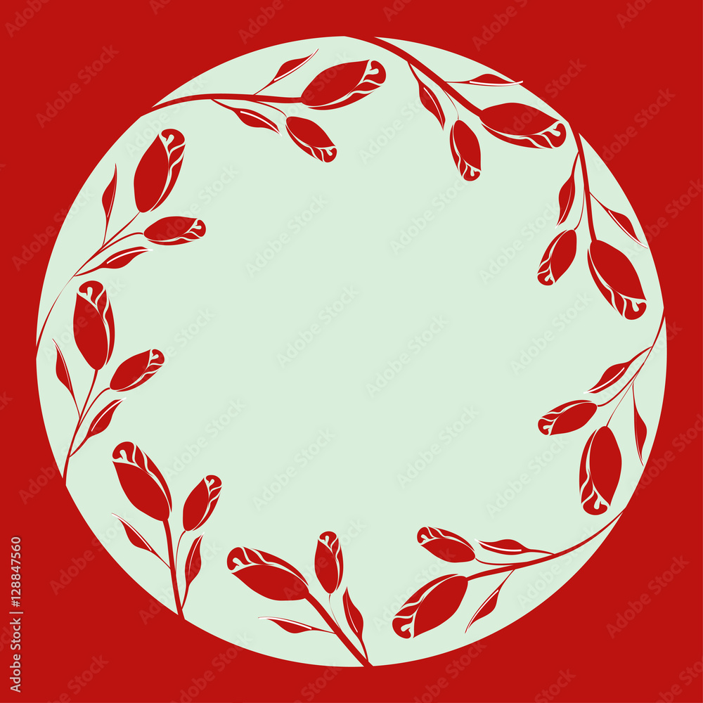 Red flowers circle frame design | Chinese culture style illustration | New year or wedding celebration