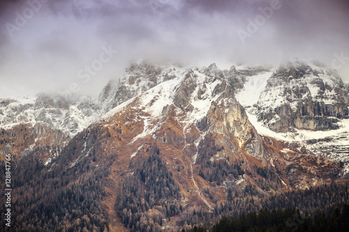 Beautiful mountain landscape. Italian Dolomites. Snowy peaks in