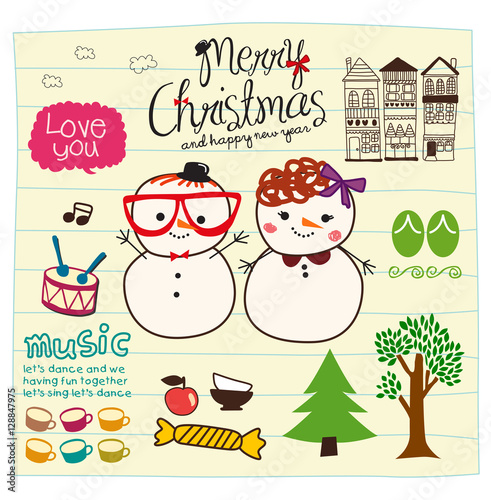 snowmen love you doodle vector