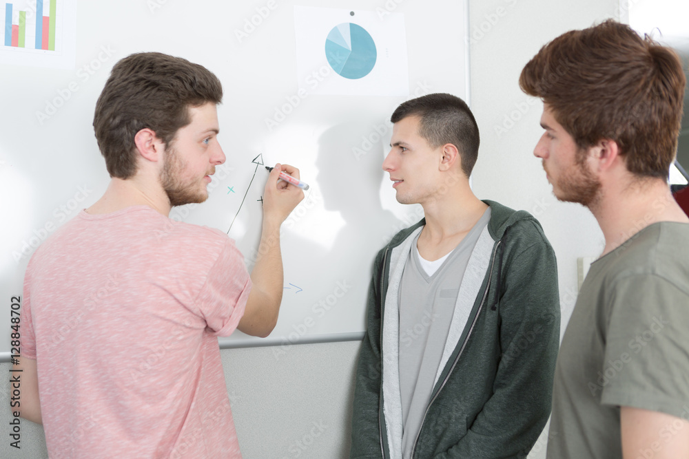 Obraz premium young businessman drawing business concept on whiteboard