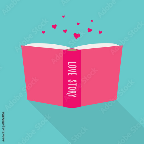 Open book icon. Concept of love story, literary fiction genre