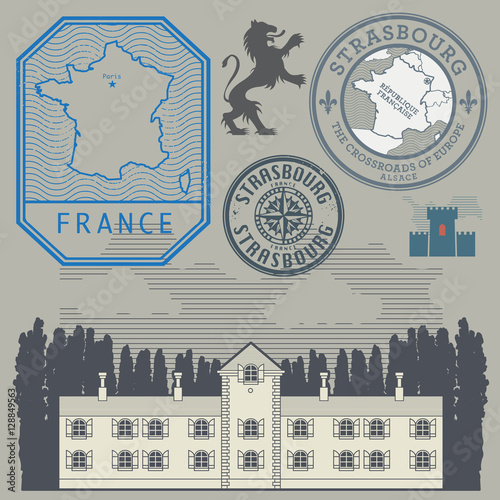 Travel stamps or symbols set, France theme