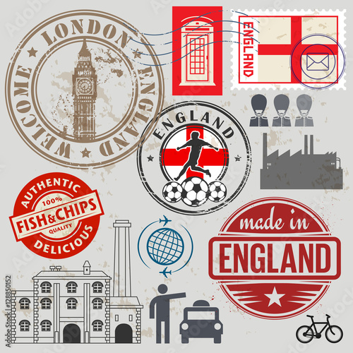 Photography Travel stamps or symbols set, England and London theme