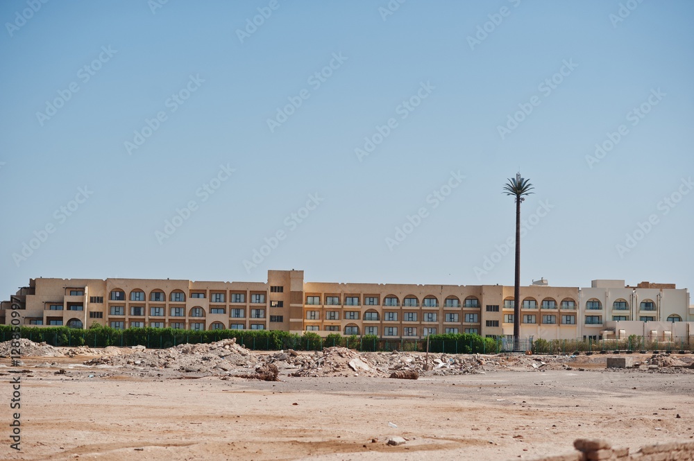 Construction at sand of build a resort at Egypt
