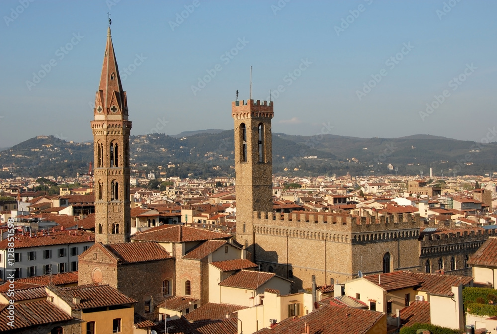 Florence city center panorama with medieval towers