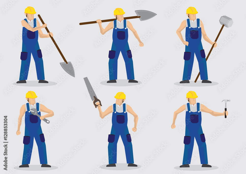 Worker With Tools Vector Cartoon Character Illustration