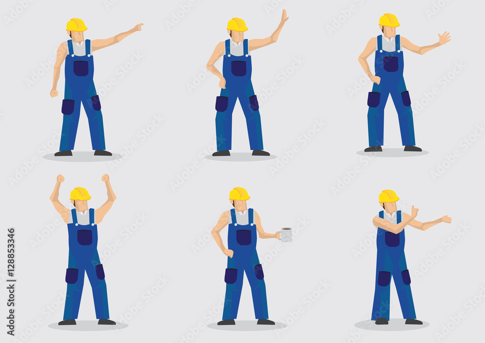 Construction Workers Vector Cartoon Character Set
