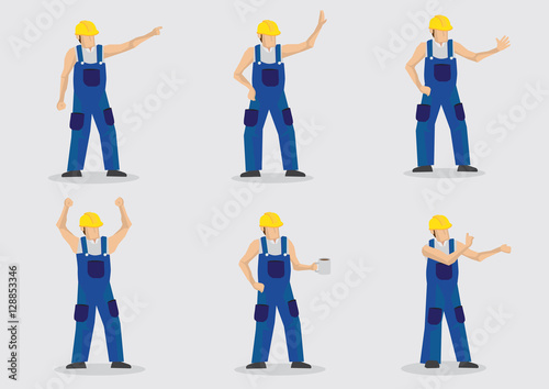 Construction Workers Vector Cartoon Character Set