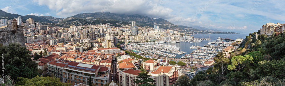 Panoramic view on marina and residential buildings in Monte Carl