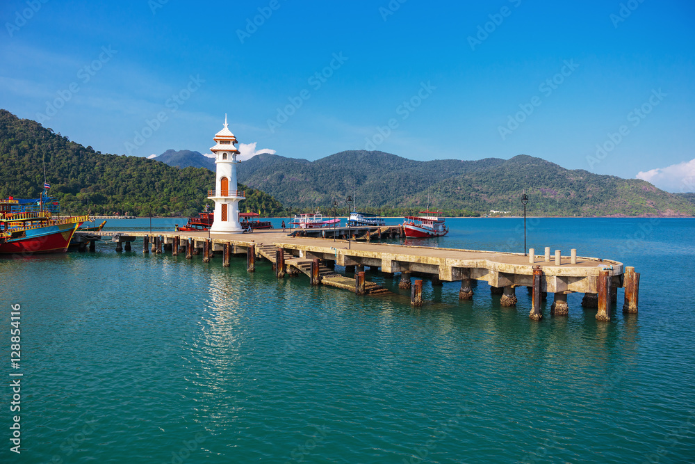 Lighthouse on a pier on Koh Chang Island in Thailand