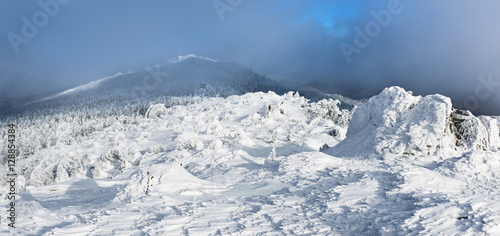  Winter mountain panoramic landscape.
