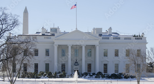 North Portico of the White House in Washington DC. Washington Monument is at left. photo