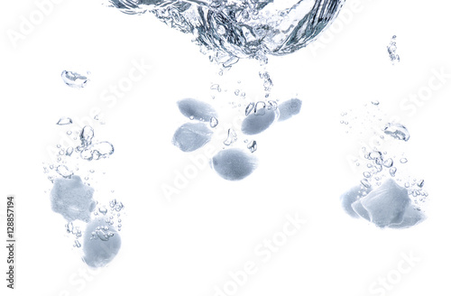 Ice Cubes Liquid Splash Close Up Isolated On White