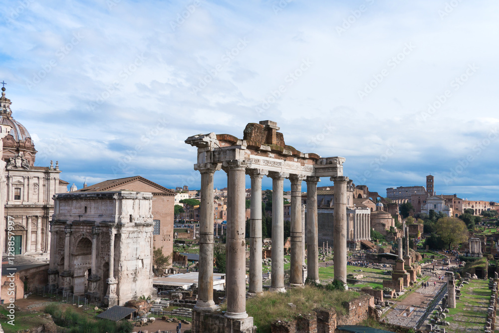 Ancient Forum in Rome, Italy. Copy space.