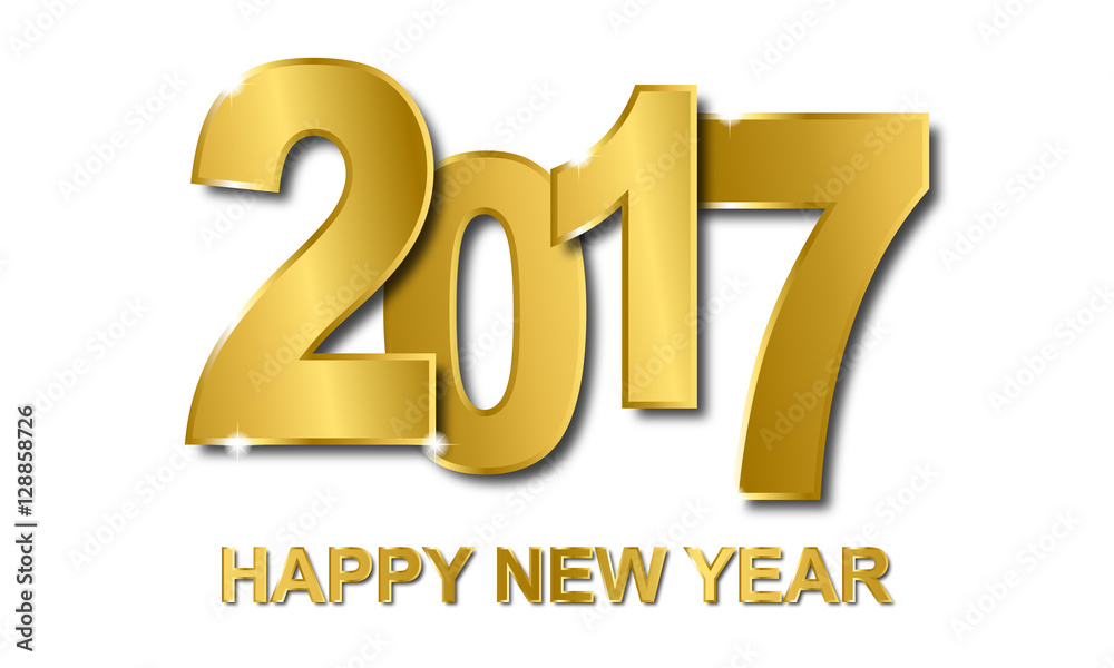 Happy New Year 2017 - Goldene Schrift (in Weiß)