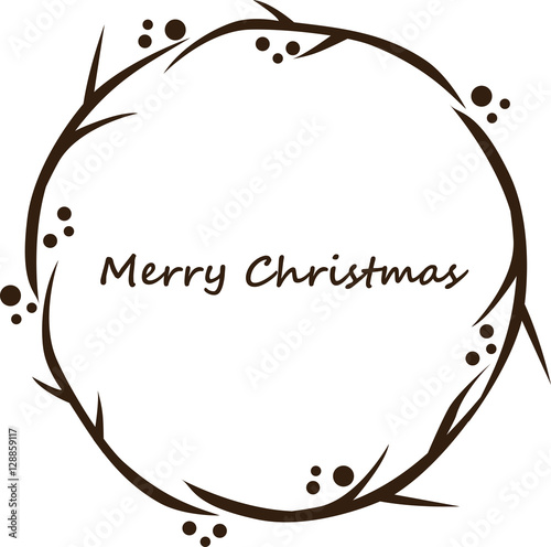 Merry Christmas graphic wreath stencil. Hand drawn vector illustration.