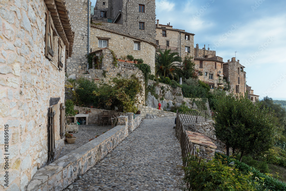 Street in the old town Tourrettes-sur-Loup  in France.