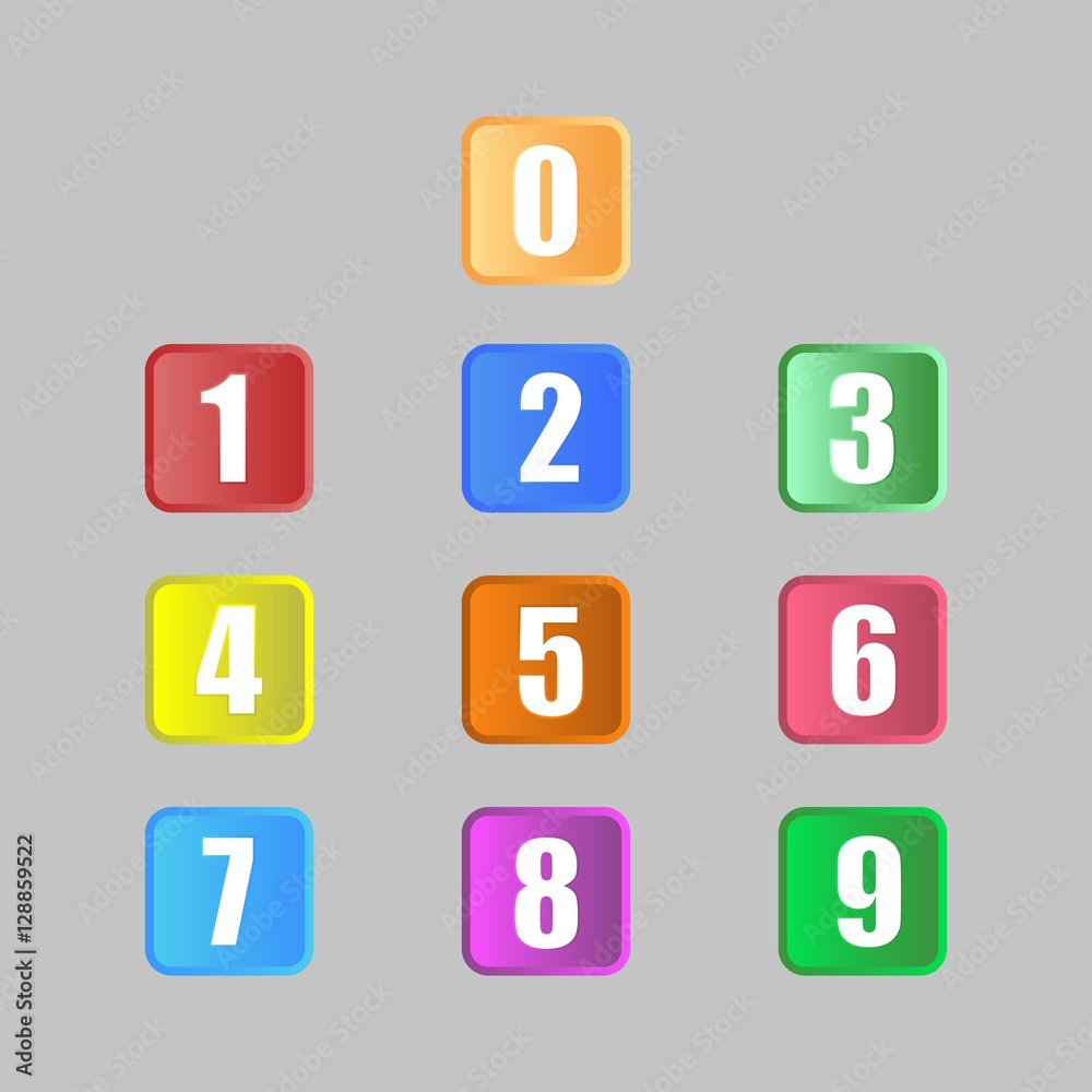 Set of Colorful Rounded Square Number Button Set of Colorful Rounded Square Number Button