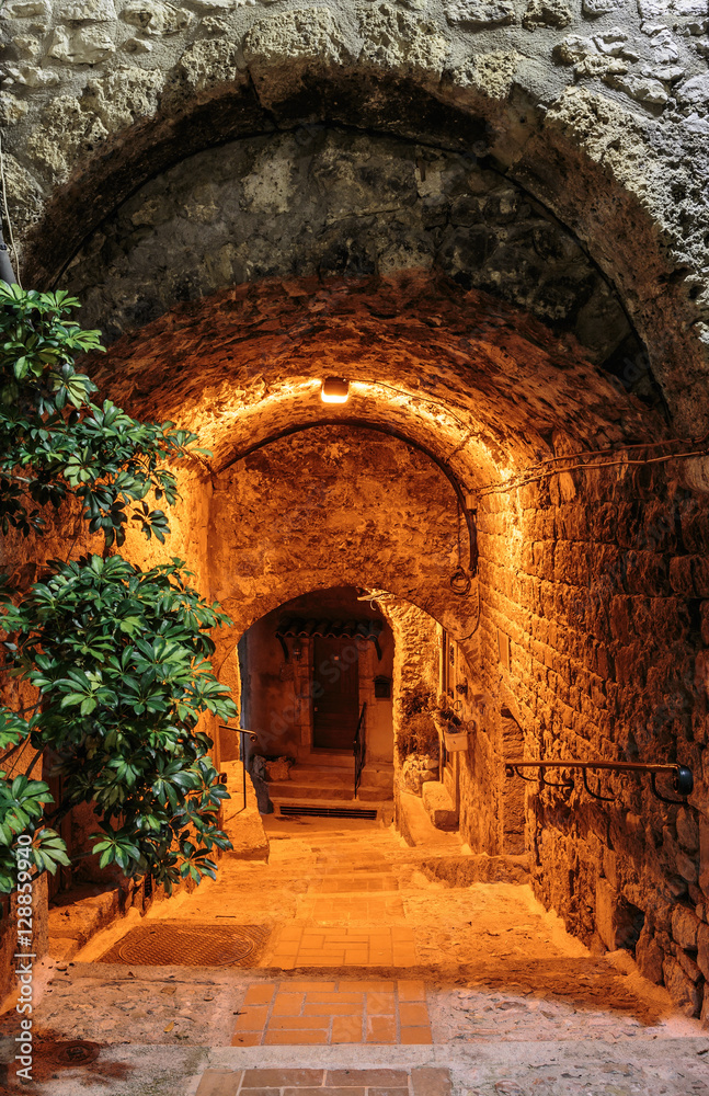 Fototapeta premium Narrow street in old town in France. Night view