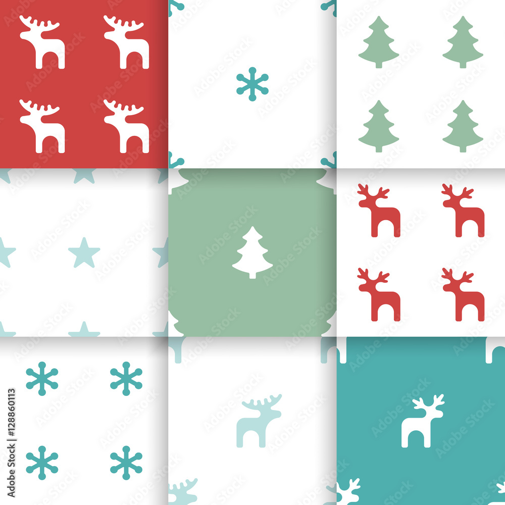 Set of Scandinavian trend seamless winter pattern. Minimalistic xmas vector seamless pattern perfect for wallpaper, textil cotton print, bed linen, holiday package or wrapping paper.