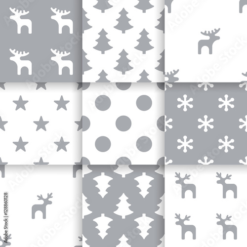 Set of Scandinavian trend seamless winter pattern. Minimalistic xmas vector seamless pattern perfect for wallpaper, textil cotton print, bed linen, holiday package or wrapping paper.