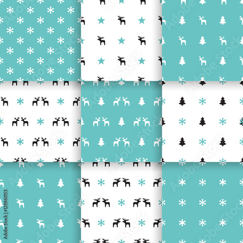 Set of Scandinavian trend seamless winter pattern. Minimalistic xmas vector seamless pattern perfect for wallpaper, textil cotton print, bed linen, holiday package or wrapping paper.