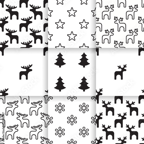 Set of Scandinavian trend seamless winter pattern. Minimalistic xmas vector seamless pattern perfect for wallpaper, textil cotton print, bed linen, holiday package or wrapping paper.