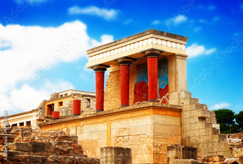 ancient ruines of famouse Knossos palace at Crete, Greece, retro toned photo
