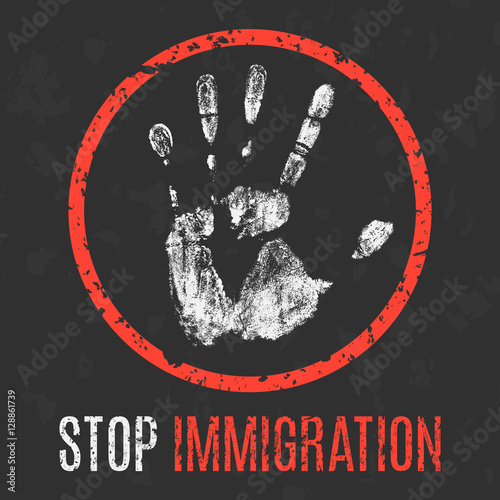 Vector. Social problems of humanity. Stop immigration.