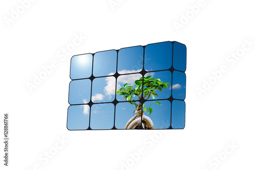 sustainable growth concept: hand and cubes