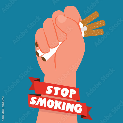 Cigarettes in fist hand. giving up smoking. stop smoking concept - vector illustration