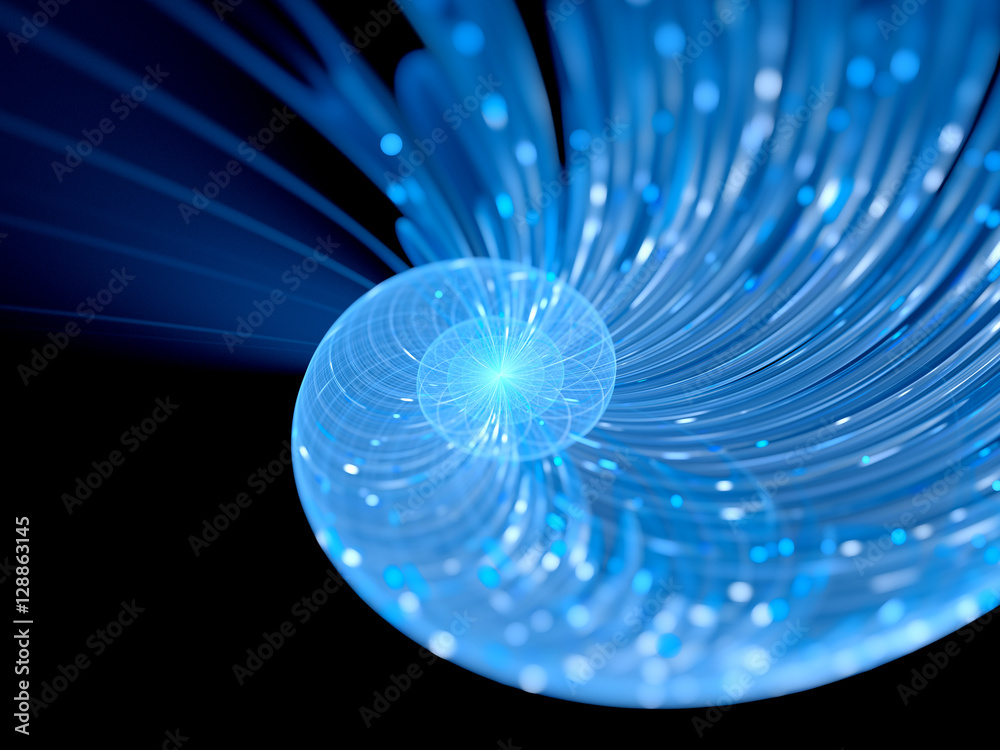 Naklejka premium Niebieski świecący fraktal spirali
