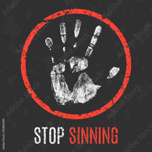 Canvas Print Vector illustration. Social problems of humanity. Stop sinning.