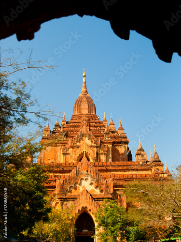 Front view of Htilominlo Temple in Bagan, Myanmar