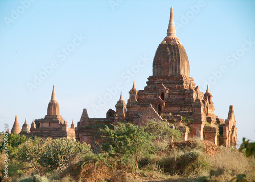 Ancient pagodas in Bagan, blue sky in background