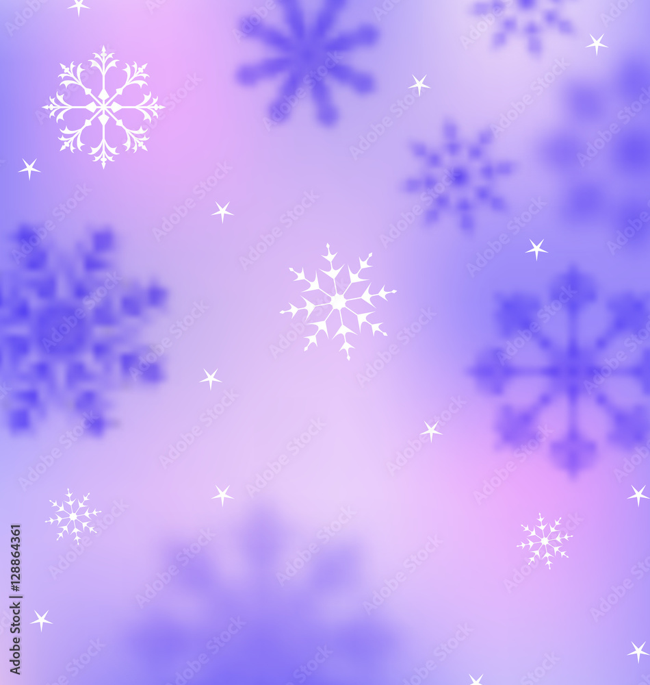 Winter Wallpaper with Snowflakes, Blurred Banner
