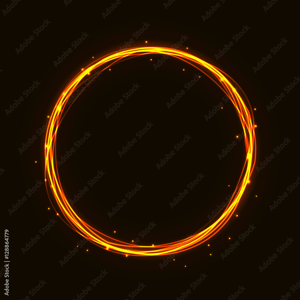 Vector magic hot gold circle. Glowing fire ring trace. Glitter s