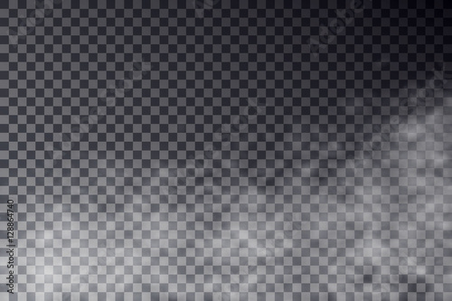 Vector transparent mist effect isolated on dark background. Smok
