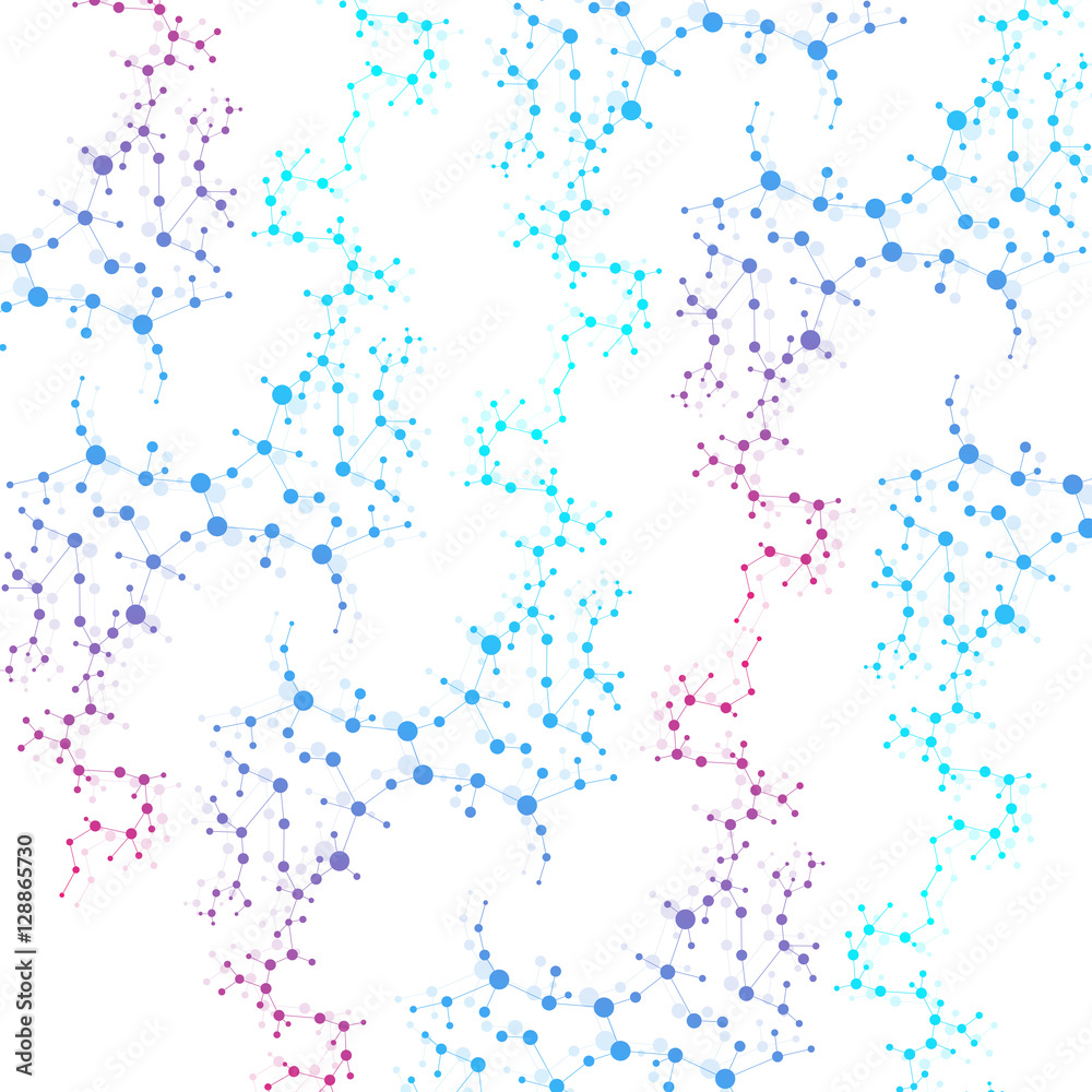 Structure molecule and communication. Dna, atom, neurons. Scientific concept for your design. Connected lines with dots. Medical, technology, chemistry, science background. Vector illustration.