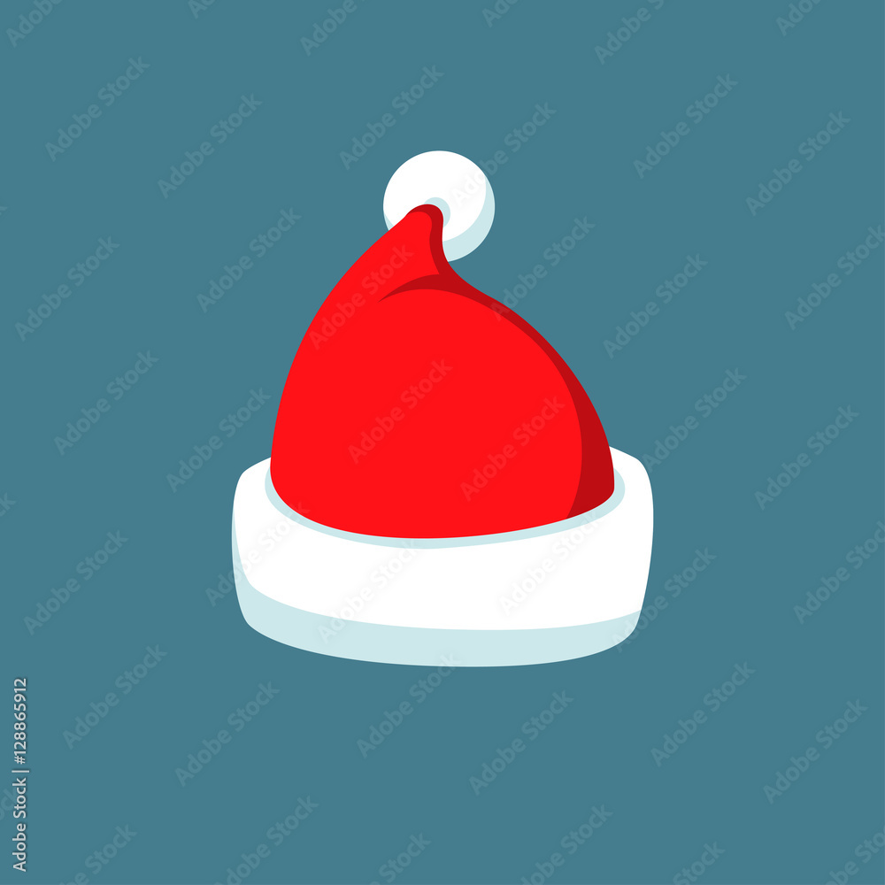 Santa Claus cartoon red hat silhouette in flat style isolated on blue background. Happy New Year 2016 symbol decoration template.Merry Christmas clothes holiday vector illustration elements for design Santa Claus cartoon red hat silhouette in flat style isolated on blue background. Happy New Year 2016 symbol decoration template.Merry Christmas clothes holiday vector illustration elements for design