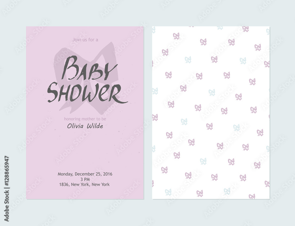 Baby shower girl invitations, vector templates.